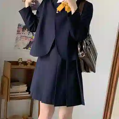 东鲸岁时记 学院风纯色气质西服休闲舒适上衣高腰合身短裙制服 女款 绀色