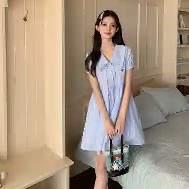 东鲸岁时记 海边度假气质高级感短袖连衣裙 女款 礼盒装 蓝色