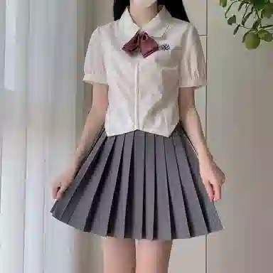 东鲸岁时记 学院风刺绣翻领双拉链短袖衬衫百褶裙制服 女款 礼盒装