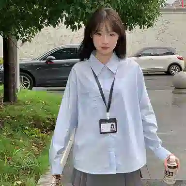 东鲸岁时记 学院风通勤日常上衣纯色高腰宽松半裙制服 女款 水蓝色