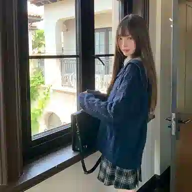 东鲸岁时记 港风宽松学院风慵懒风开衫长袖针织衫 男女同款 藏青色