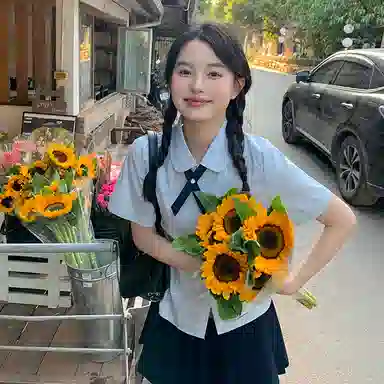 东鲸岁时记 纯色休闲简约衬衣小个子衬衫 女款 礼盒装 蓝色衬衫 买赠交叉领结