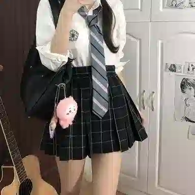 东鲸岁时记 学院风纯色西装裤修身长袖上衣格子中腰百褶短裙制服 女款 黑色