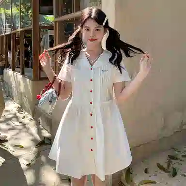 东鲸岁时记 学院风海军领纯色短袖连衣裙 女款 礼盒装 白色