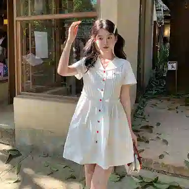 东鲸岁时记 学院风海军领纯色短袖连衣裙 女款 礼盒装 白色