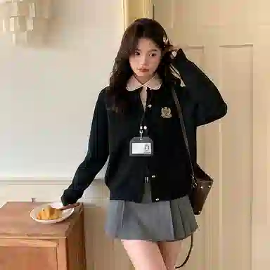 东鲸岁时记 学院风韩系显瘦松弛感小个子长袖毛衣 女款 黑色