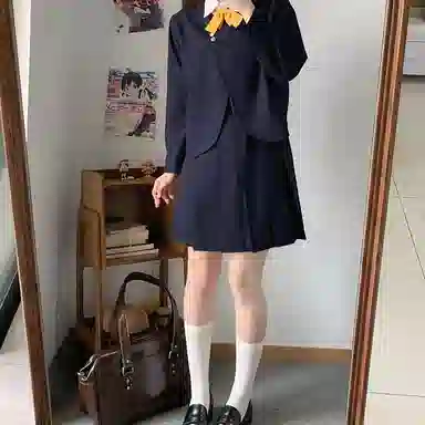 东鲸岁时记 学院风纯色气质西服休闲舒适上衣高腰合身短裙制服 女款 绀色