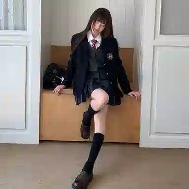 东鲸岁时记 学院风修身收腰开衫西装高智感针织背心穿搭纯色长袖衬衫格子百褶裙制服 女款