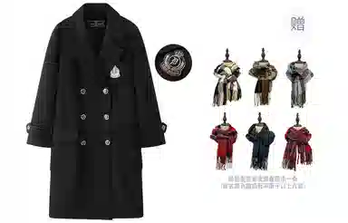 东鲸岁时记 毛呢学院风双排扣大衣 女款 黑色