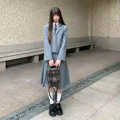 东鲸岁时记 学院风日系纯色百褶裙中长款休闲长裙 女款 灰色