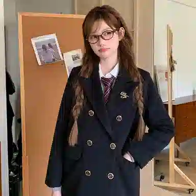 东鲸岁时记 开学季高级感保暖舒适夹棉学院风双排扣女毛呢外套中长款毕业季大衣 女款