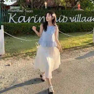 东鲸岁时记 气质度假独特绝美连衣裙裙装套装 女款 礼盒装 无袖衫+长裙 （含内衬）