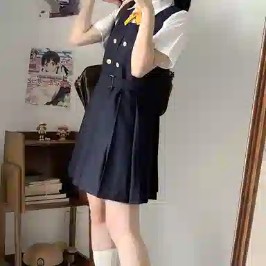 东鲸岁时记 学院风纯色气质西服休闲舒适上衣高腰合身短裙制服 女款 绀色