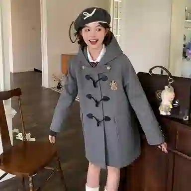 东鲸岁时记 时尚舒适保暖经典柔软高级感冬季夹棉学院风长袖女毛呢外套中长款可爱毕业季开学季大衣 女款