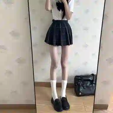 东鲸岁时记 学院风开学季舒适上衣纯色收腰修身格子半身裙制服 女款 白色+藏青