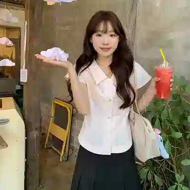 东鲸岁时记 学院风收腰显瘦舒适百搭短袖衬衫 女款 粉色礼盒装