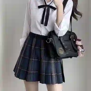 东鲸岁时记 学院风开学季舒适上衣纯色收腰修身格子半身裙制服 女款 白色+藏青