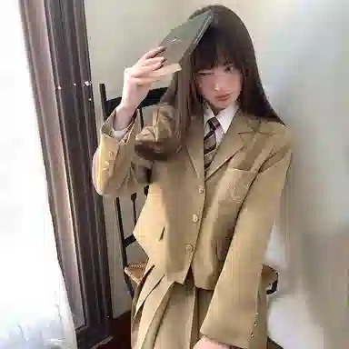 东鲸岁时记 学院风时尚纯色中腰百褶长款半身休闲长裙 女款 棕色