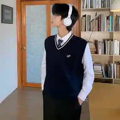 东鲸岁时记 开学季学院风日常休闲复古秋季保暖纯色刺绣外套温暖时尚设计感毕业季马甲 男款