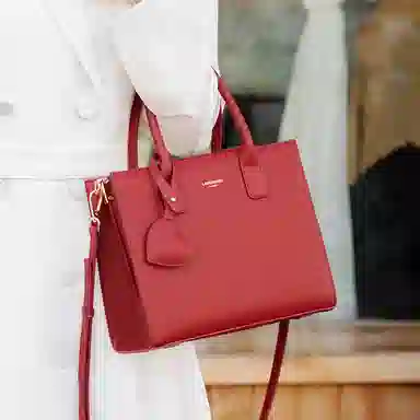 老人头 休闲简约百搭 牛皮拼合成革 手提包 中号 女款 红色