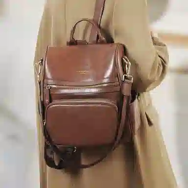 老人头 复古通勤油蜡皮大气耐用旅游防盗妈妈上班上课书包旅行 牛皮 双肩包背包 女款 多色