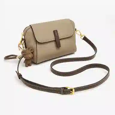 老人头 轻便真皮中老年妈妈款单肩小包实用百搭小巧通勤女包 牛皮拼合成革 斜挎包 女 灰色/黑色