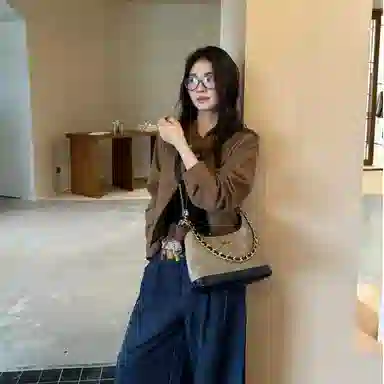 老人头 高级感韩版小众设计美式复古菱格小香风百搭时尚高颜值通勤休闲约会手拎手提腋下包斜挎包女 牛皮拼织物 单肩包 常规 女款 胡桃色