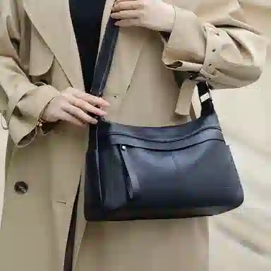 老人头 包包女士软牛皮中老年妈妈款女实用大气通勤 真皮 单肩斜挎包 女 黑色