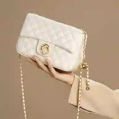 老人头 包包女小香风优雅简约时尚百搭高颜值精致实用高级质感菱格 牛皮 单肩链条小包手拎腋下斜挎包 常规 女款 白色/黑色