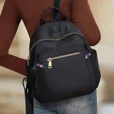 老人头 轻便实用休闲 尼龙 双肩包 女款 黑色