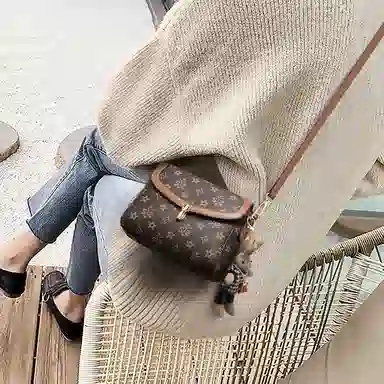 老人头 复古简约时尚百搭通勤实用大气 合成革 单肩斜挎包 小号 女 啡色