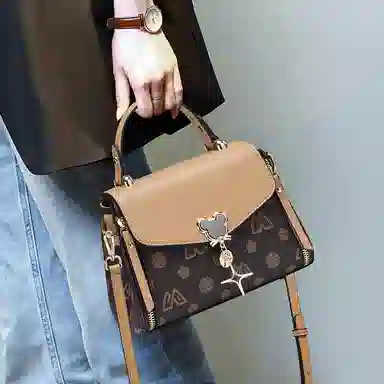 老人头 复古百搭通勤包时尚印花大气 合成革 单肩包 女 咖色