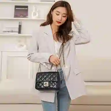 Oldman Head Casual Leather Shoulder Bag Black