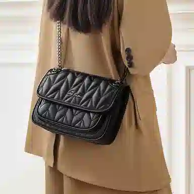 老人头 法式设计高级感小香风气质百搭洋气高颜值菱格轻便通勤约会时尚链条单肩包腋下包手提女包 合成革 斜挎包 常规 女款 黑色