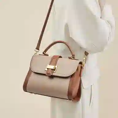 老人头 小众质感高颜值日常通勤时尚百搭 牛皮革拼合成革 斜挎包单肩手提包 女款 卡其棕