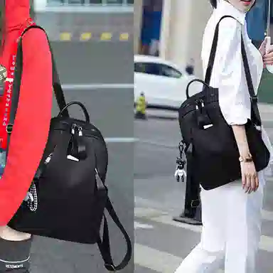 老人头 轻便实用防水小型防盗旅游出行妈妈旅行上课上班书包 锦纶 双肩包背包 女 黑色