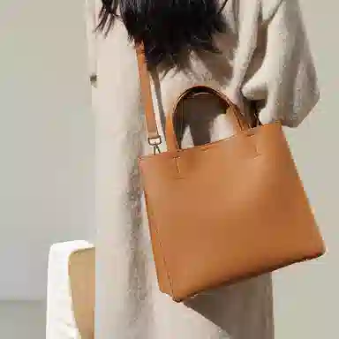 老人头 通勤简约慵懒软皮 牛皮配合成革 单肩包 女 多色