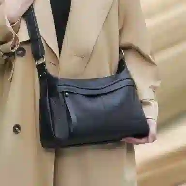 老人头 包包女士软牛皮中老年妈妈款女实用大气通勤 真皮 单肩斜挎包 女 黑色