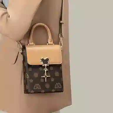 老人头 迷你小包包实用轻便散步装放手机的复古夏天时尚百搭 合成革 斜挎包 女 咖啡色杏色