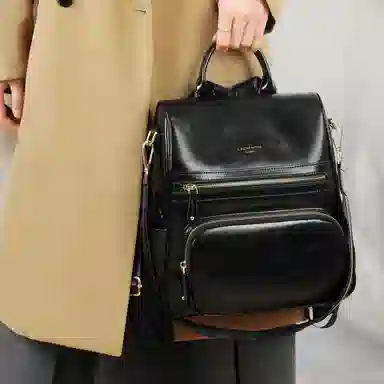 老人头 复古通勤油蜡皮大气耐用旅游防盗妈妈上班上课书包旅行 牛皮 双肩包背包 女款 多色