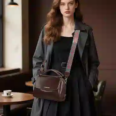 老人头 欧式复古通勤实用百搭中年妈妈款母亲优雅大气手拎宽肩带女士 牛皮拼超纤 女包斜挎包单肩包手提包 常规 女款 红棕色