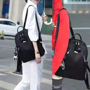 老人头 轻便实用防水小型防盗旅游出行妈妈旅行上课上班书包 锦纶 双肩包背包 女 黑色