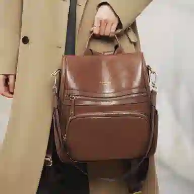 老人头 复古通勤油蜡皮大气耐用旅游防盗妈妈上班上课书包旅行 牛皮 双肩包背包 女款 多色