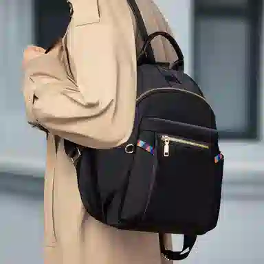 老人头 轻便实用休闲 尼龙 双肩包 女款 黑色