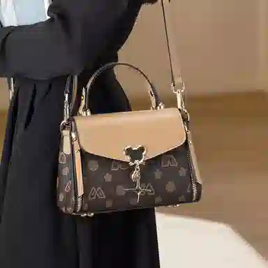 老人头 复古百搭通勤包时尚印花大气 合成革 单肩包 女 咖色