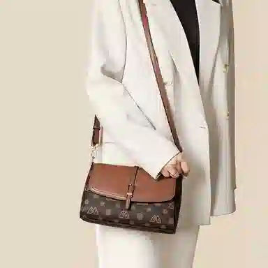 老人头 复古印花时尚百搭通勤 合成革 单肩包斜挎包 小号 女 咖色