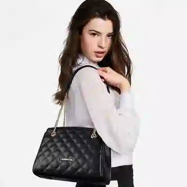 老人头 菱格链条包时尚百搭手提手拎通勤包上班中年妈妈款四季通用简约腋下包 牛皮 单肩包斜挎包 中号 女款 黑色