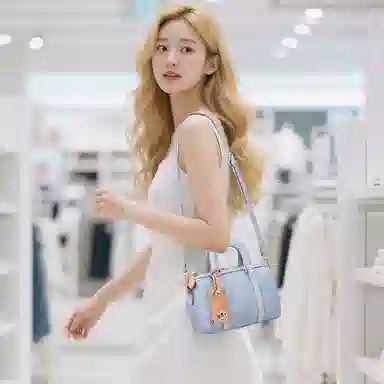 老人头 时尚美式复古波士顿设计百搭波士顿 织物 单肩斜挎手提包 常规 女款 牛仔蓝