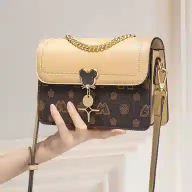 老人头 时尚夏天复古休闲百搭精致小方包 合成革 单肩腋下斜挎包 小号 女 咖啡色