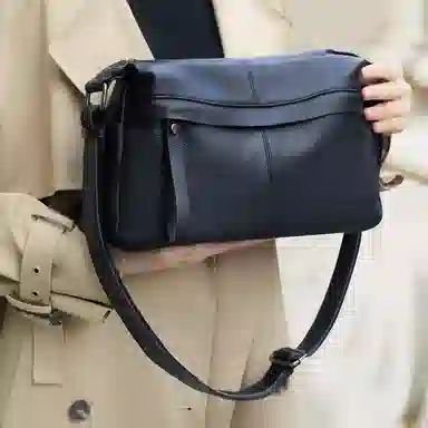 老人头 包包女士软牛皮中老年妈妈款女实用大气通勤 真皮 单肩斜挎包 女 黑色